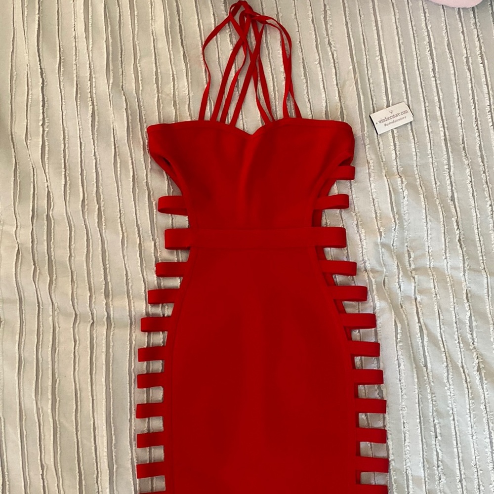 Bandage red midi-dress with side slits